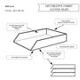 Technical diagram of decorative fabric letter trays with labeled components.