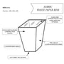 Diagram of a fabric waste paper bin with labeled features on a white background