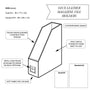 Technical drawing of a faux leather magazine file holder with labeled features on a white background.