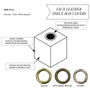 Diagram of faux leather tissue box cover with metal rings in gold, antique brass, and silver.